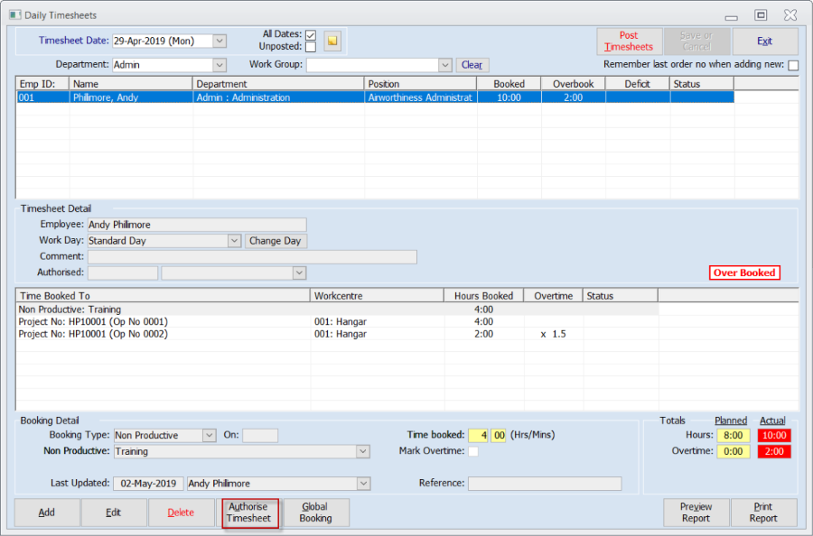 Daily Timesheets