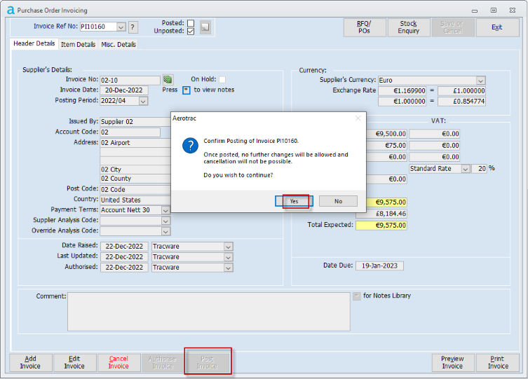 Purchase Invoicing - Stock Orders