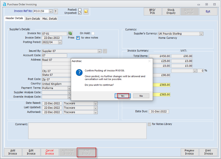 Purchase Invoicing - Service Orders