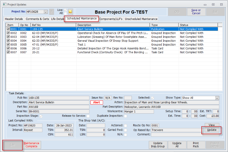 Project Updates - With Maintenance Instruction