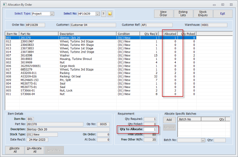 Edit Allocations By Order