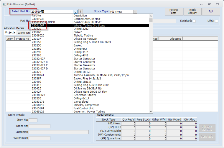 Edit Allocations By Part No
