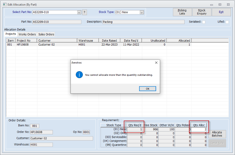 Edit Allocations By Part No
