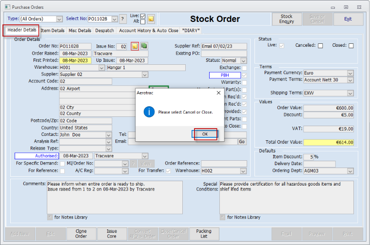 Purchase Order (Stock)
