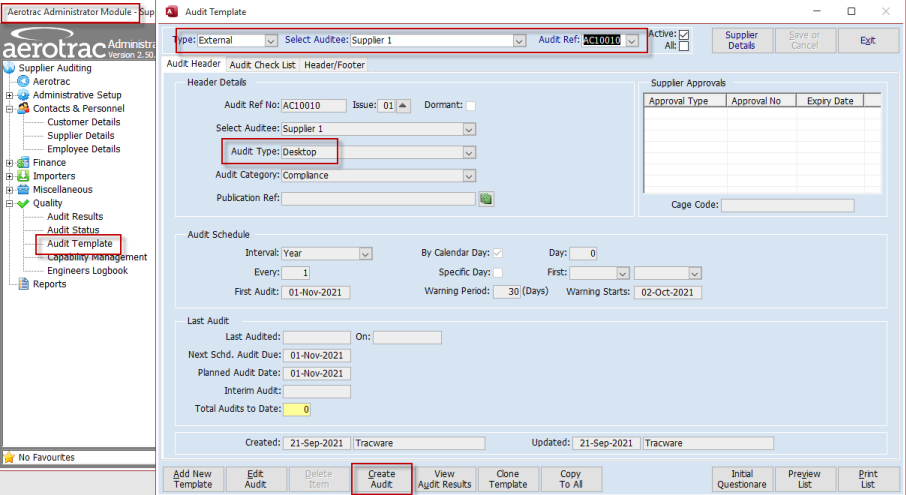 Creating the Audit